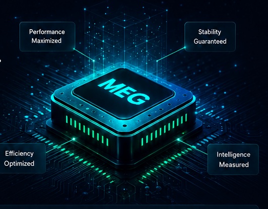 Futuristic MEG compute chip visual